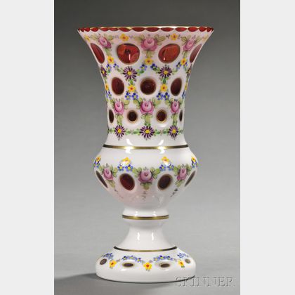 Bohemian Overlay Cranberry Glass Vase
