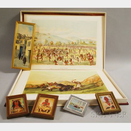 Portfolio After Catlin, and Five Framed Miniature Paintings