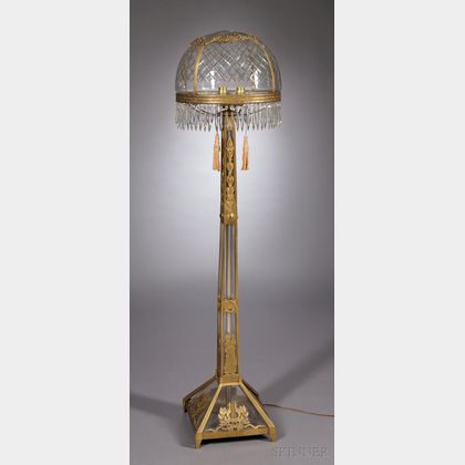 Decorative Gilt-metal and Colorless Cut Glass Floor Lamp