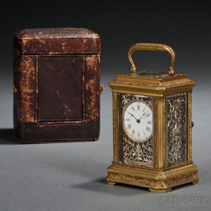 Gilt Brass and Silver Miniature Carriage Clock