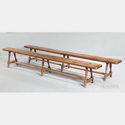 Pair of Continental Baroque-style Walnut Benches