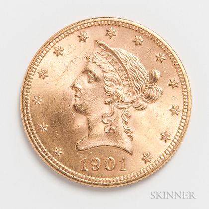 1901 $10 Liberty Head Gold Coin. Estimate $700-900