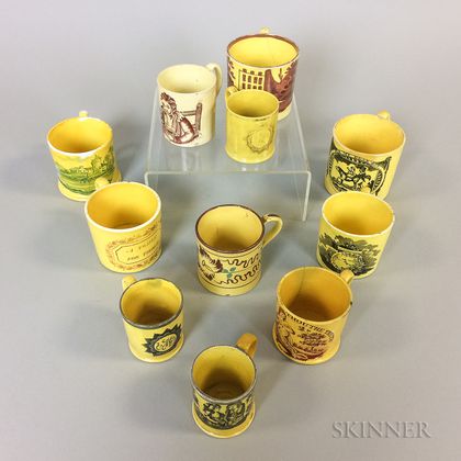 Eleven Staffordshire Yellow-glazed Lustre-decorated Cups