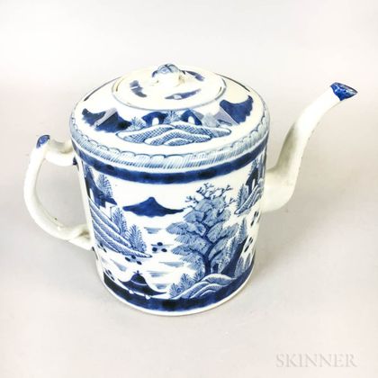 Chinese Export Blue and White Canton Porcelain Teapot