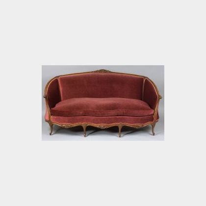 Louis XV-style Walnut and Red Velvet Upholstered Canape