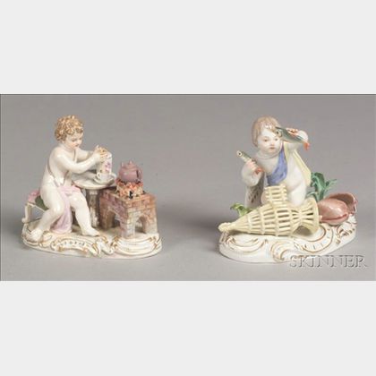 Two Meissen Porcelain Cherub Figures
