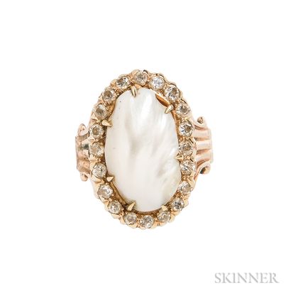 14kt Gold, Diamond, and Pearl Ring