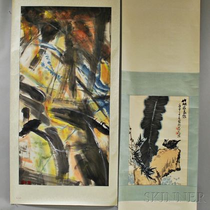 Three Hanging Scroll Paintings and a Loose Painting
