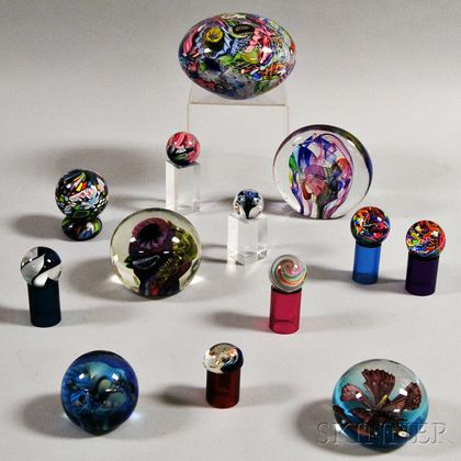 Thirteen Decorative Glass Paperweights