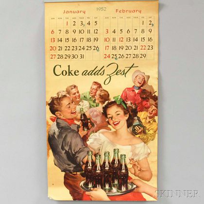 1952 Coca-Cola Calendar. Estimate $20-200