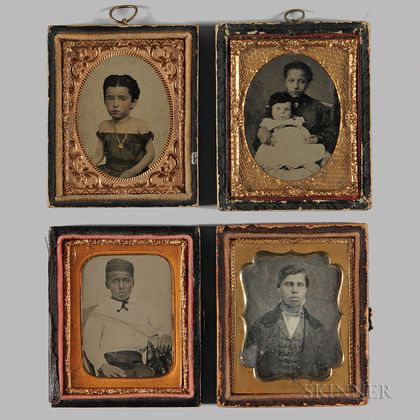 Four Cased Tintypes and Daguerreotype Depicting Mixed Race Children