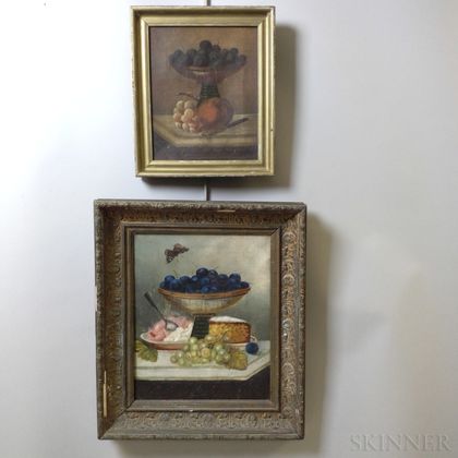 Two Framed Oil on Canvas Still Lifes with Fruit and Compotes