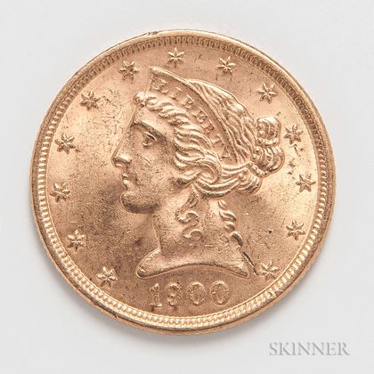 1900 $5 Liberty Head Gold Coin. Estimate $300-500