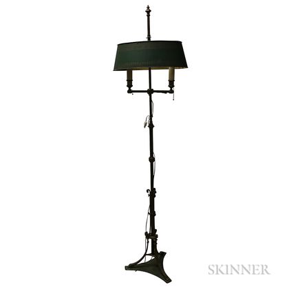 French Brass and Painted Tin Two-light Floor Lamp