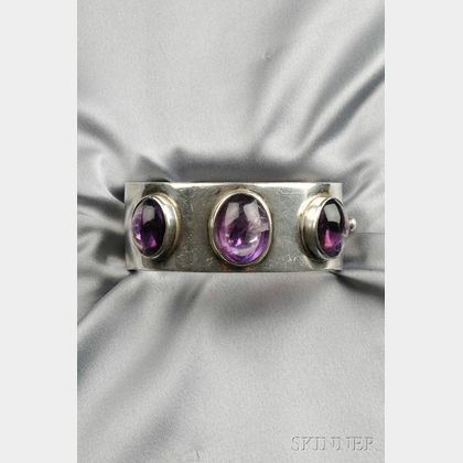 Mexican Sterling Silver and Amethyst Cuff, Los Ballesteros