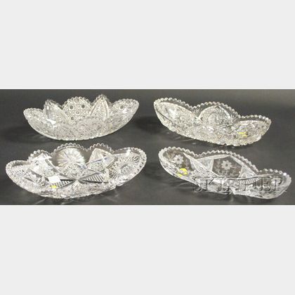 Four Oval Colorless Cut Glass Low Bowls