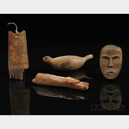 Four Eskimo Wood and Ivory Items