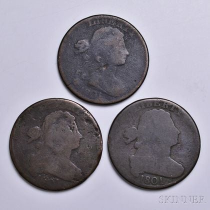 Three 1801 Draped Bust Large Cents
