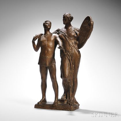 Daniel Chester French (American, 1850-1931) Maquette Bronze of Two Figures (perhaps a Youth with a Muse)