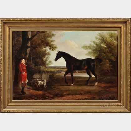 British School Style, 20th Century English Horse and Horseman with Hound