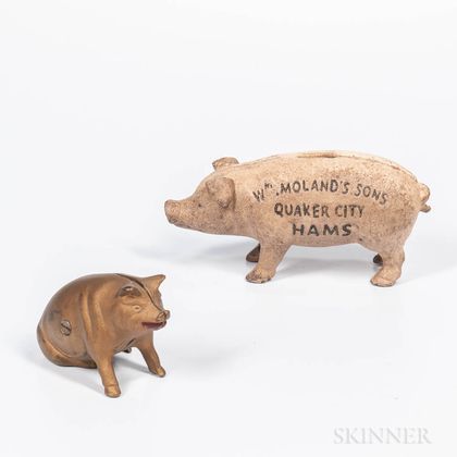 Two Cast Iron Pig Banks