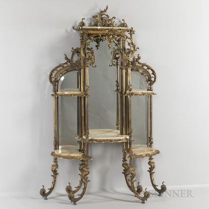 Bronze and Onyx Mirrored Etagere