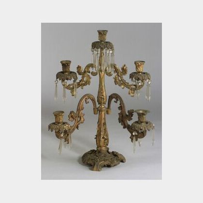 Three Piece Louis XVI-style Bronze and Lustre-hung Mantel Garniture