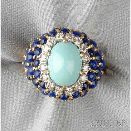 18kt Gold, Turquoise, Lapis, and Diamond Ring, La Triomphe