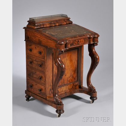 Victorian Renaissance Revival Carved Walnut Davenport Writing Desk