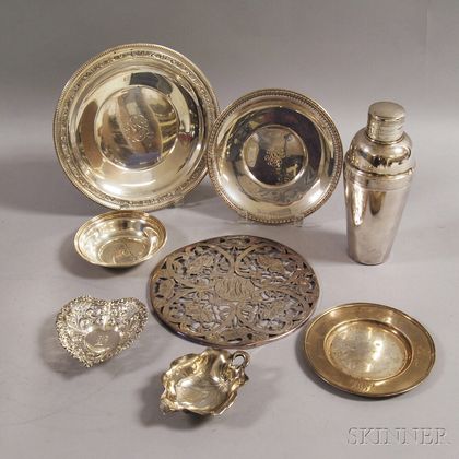 Eight Sterling Silver Dishes and Tableware Items