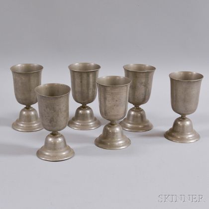 Six Pewter Goblets