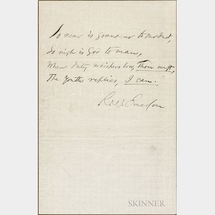 Emerson, Ralph Waldo (1803-1882) Autograph Sentiment Signed.