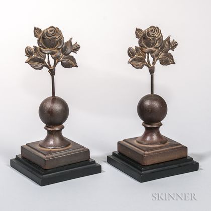 Pair of Cast Iron Floral Fence Finials