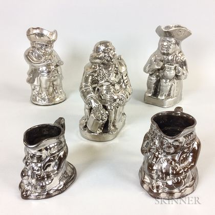 Five Silver Lustre Ceramic Toby Jugs
