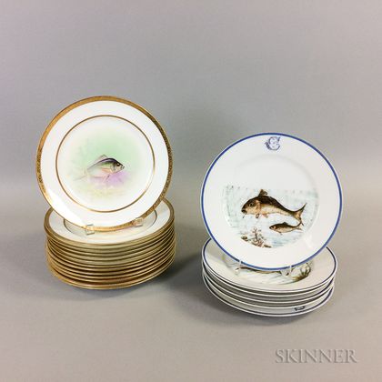 Nineteen Haviland, Minton, and Lenox Porcelain Fish Plates