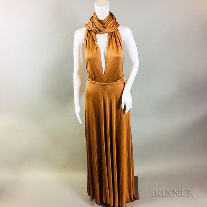 Vintage Halston Burnt Orange Wrap Halter Dress