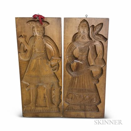 Two Large Carved Wood Figural Cake Boards