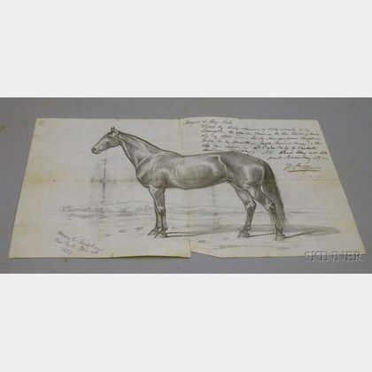 Interesting Manuscript Letter from 1877 with Large Pencil Sketch of Horse