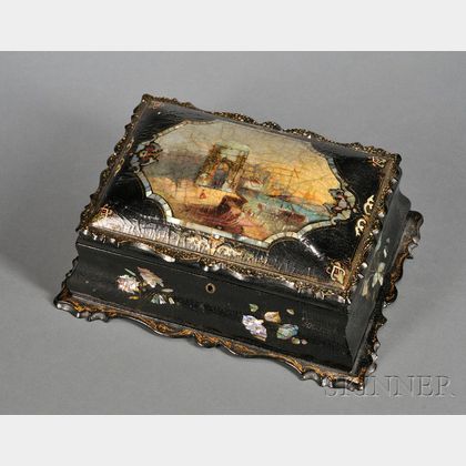 Victorian Papier-mache and Abalone Inlaid Sewing Box
