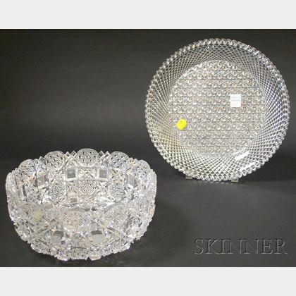 Colorless Brilliant-cut Glass Bowl and Circular Tray