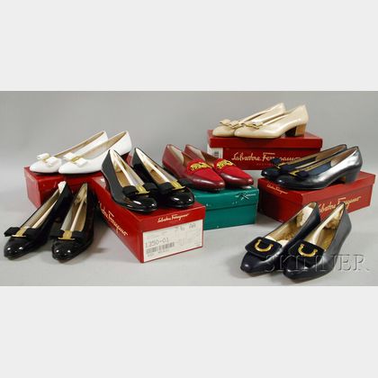 Group of Lady's Salvatore Ferragamo Leather Shoes