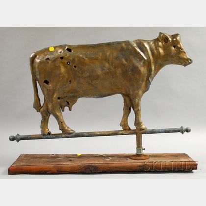 Gold-painted Molded Copper Cow Weather Vane
