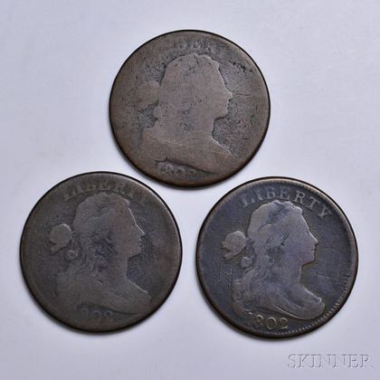 Three 1802 Draped Bust Large Cents