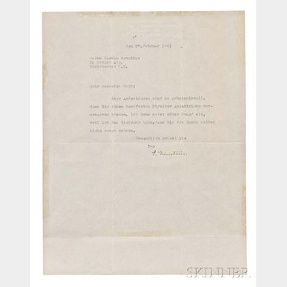 Einstein, Albert (1879-1955) Typed Letter Signed, Princeton, New Jersey, 27 February 1941.