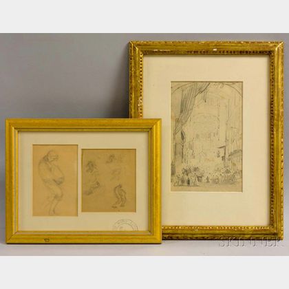 Thee Drawings: Attributed to Frank Vincent DuMond (American, 1865-1951),Figure Sketches