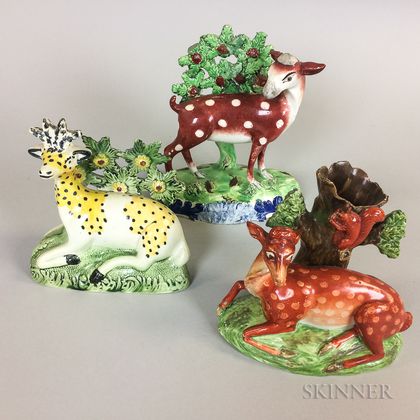 Three Staffordshire Bocage Figures with Deer