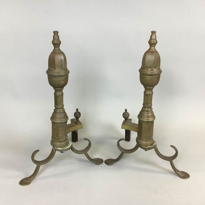 Federal-style Brass and Iron Faceted Andirons