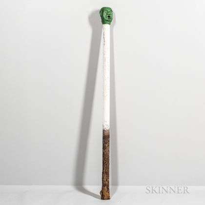 Green- and White-painted Human Head Hitching Post