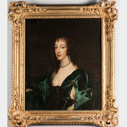 After Sir Anthony van Dyck (Flemish, 1599-1641),Portrait of Henrietta Maria de Bourbon, Queen of England, Bust-length, Wearing a Blue 