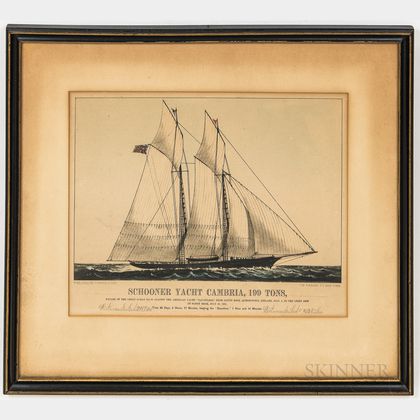 Framed Currier & Ives Schooner Yacht Cambria, 199 Tons 